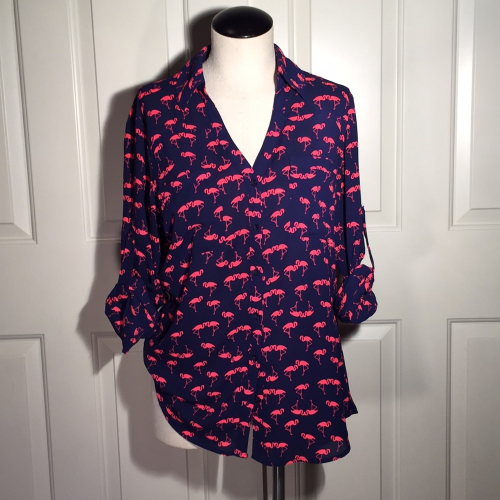 Express navy flamingo blouse